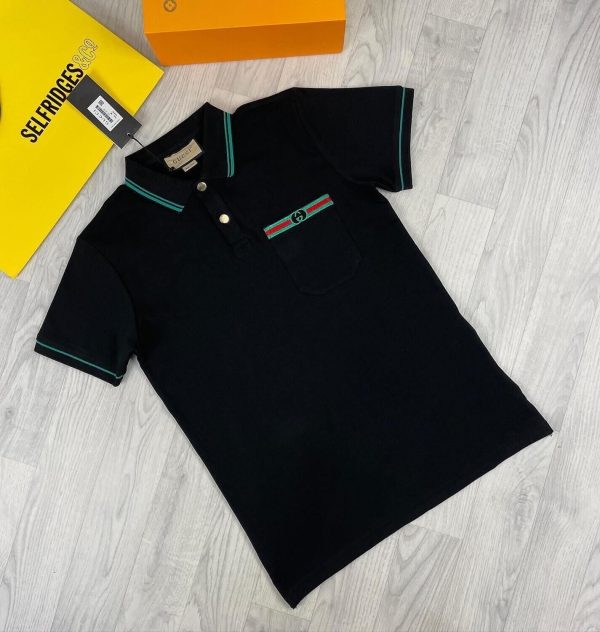 Gucci Piquet Cheaper T-Shirt Replica T Shirt For Men Rib	Tee Shirts T-Shirts Fake Cheap Rep Woman Reps T.Shirt T.Shirts Mens Womens Men's Women's First Copy Web Collar Half Sleeves Short Gents Logo Best Pocket Polo Black 