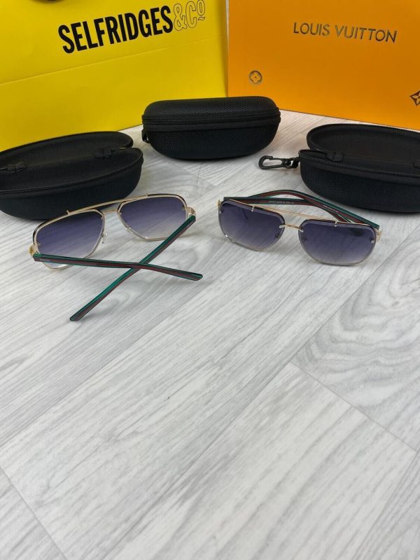 Gucci Gold Metal Blue Rectangular Sunglasses For Men & Women