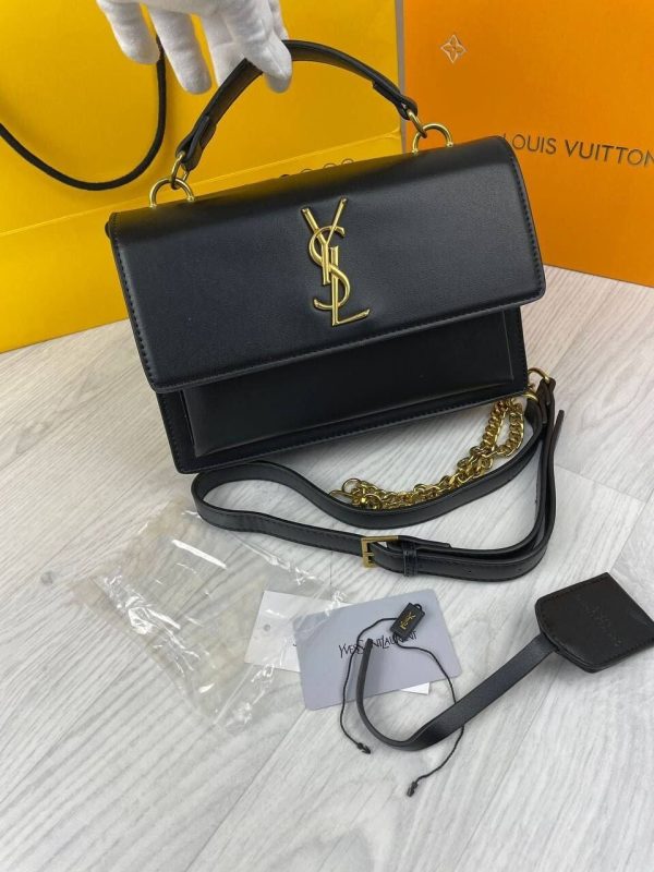 YSL Saint Laurent Sunset Medium In Smooth Leather Crossbody Bag Black Color