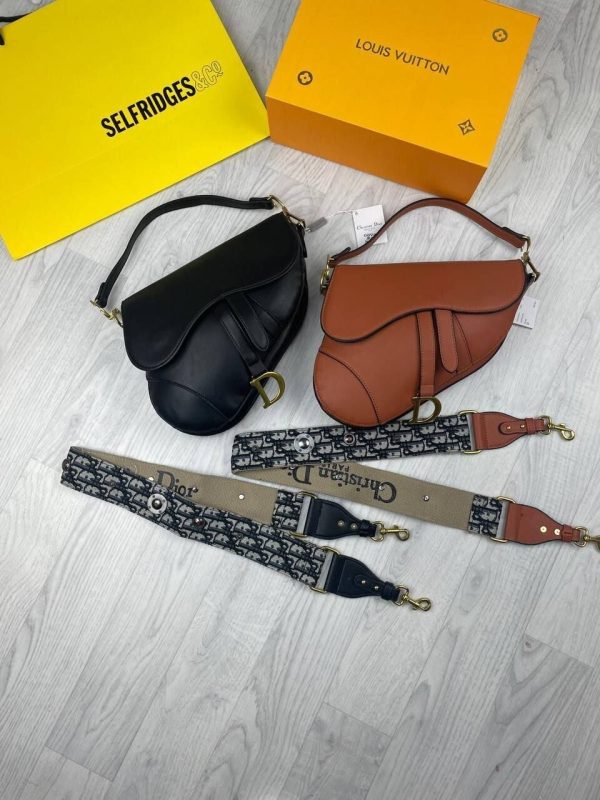 Christian Dior Saddle Micro Bag With Strap In Black & Brown