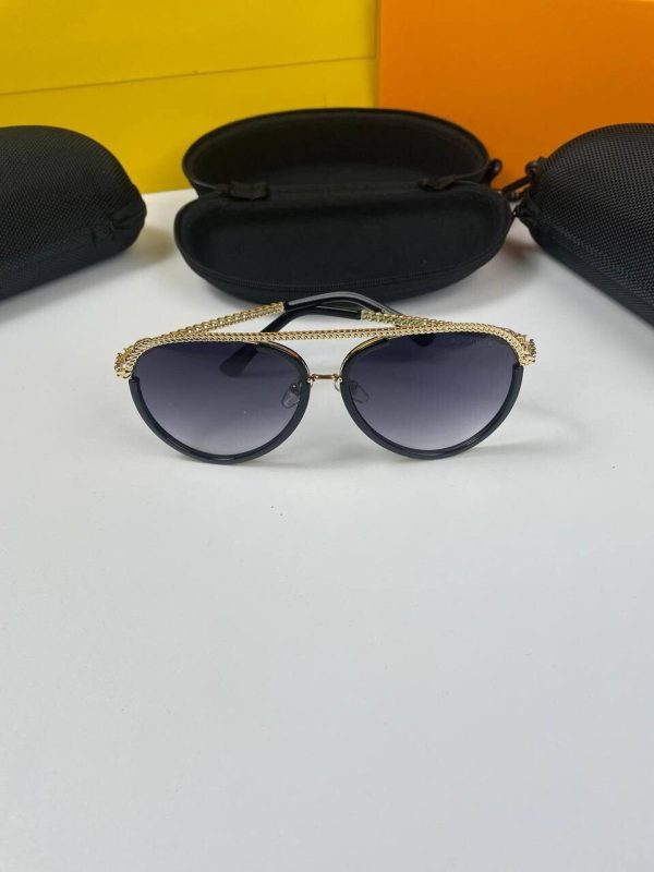 Chanel Men Women Rep Pilot Chain Retro Eyewear Men's Women's Sunglasses Fake Replica Outdoor Black Golden Metal Round Frame Lens First Copy Sunglass Cheap Reps Fashion Aviator Frames Sale UK