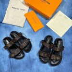 Louis Vuitton Women Bom Dia Flat Slider Designer Rep Sale UK	Woman First Copy Replica Sliders Women's Cheap Price Fakes Reps Flip Flop 1st Copies Sandals Girls 1:1 LV Brand Logo Luxury Fake Slides 1 to 1 Slippers Mules AAA Black Brown