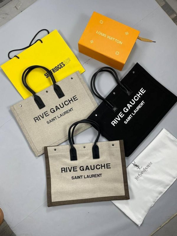 YSL Saint Laurent Rive Gauche canvas Tote Bag Shopping & Handbag in Black Grey Colours