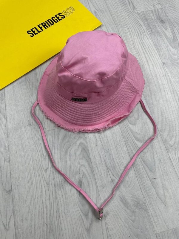 Jacquemus Women Bucket Hat String Replica Cotton Women's Luxury Fake Hats Reps Logo Plaque Adjustable Cheap Boonie Ladies Caps First Copy Rep Pink Sale UK