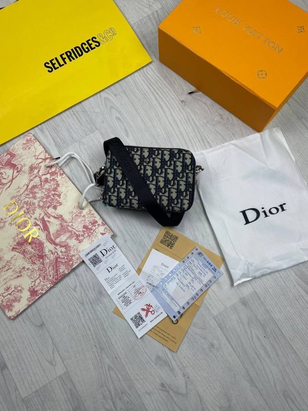 Christian Dior Black Small Messenger Bag With Long Belt Oblique Jacquard Crossbody Pouch