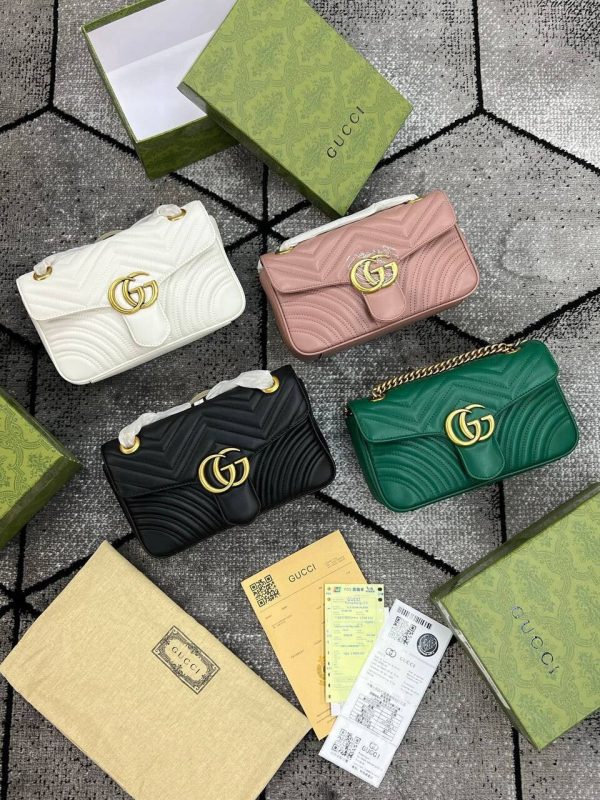Gucci GG Cheaper Leather Replica Handbags Lady For Women Black White Green Pink	Marmont Mini Bag Fake Small Cheap Rep Woman Reps Womens Women's First Copy Logo Party Best Unique Wallet Formal Girls Coated Double G Chain Strap Flap Stylish
