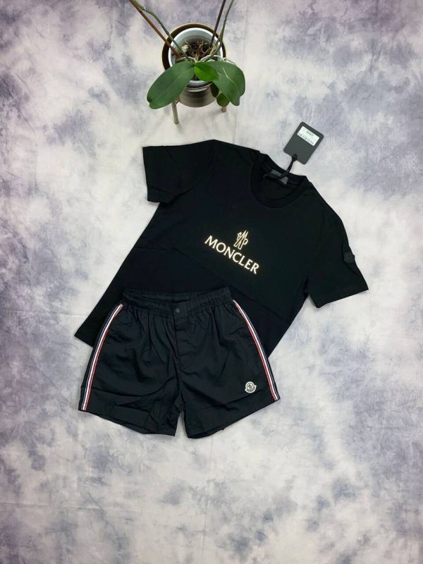 Moncler Men's Reps T-shirt Short Set Logo Print T-shirts Shorts Sets Rep Half Sleeve Cotton Tshirts Cheap Round Neck Men T Shirts First Copy Fake Boys Tshirt Replica Tee Shirt Black Sale UK