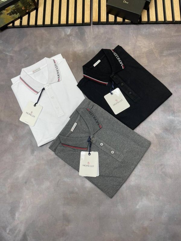 Moncler Replica Men Women Luxury Superfit Polos Shirts Collar Logo Patch Half Sleeve Men's Women's Fake Tshirt Rep T Shirt Cheap First Copy Cotton Boys Girls Polo T-shirt Reps Black White Grey Sale UK