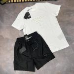 Prada Milano Men's Cotton T-shirts Short Set Replica Sale UK	Man First Copy Fake Rep Men Cheap Price Fakes Reps Tshirt Swim Cargo Shorts Sets 1st Copies Designer Joggers 1 to 1 Brand Logo 1:1  Nylon Bottom Boys AAA Duplicate Black White
