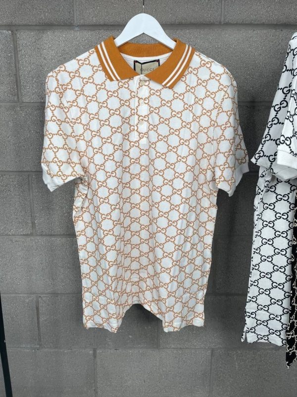 Gucci Man Woman Polo Shirt Designer Replica Best AAA Sale UK	Men's Women's 1st Copy Rep Fake Cheap Price Reps Duplicate Polos Shirts Unisex Boys Girls Fashion Luxury Brand Logo Cotton GG Double Short Sleeves Gents Lady Ladies Oranges White 