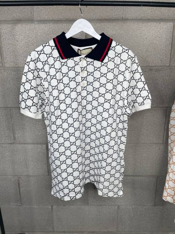 Gucci Men's Women's Piquet Polo Shirts Designer AAA Sale UK	Man Woman Luxury Polos Shirt Cheap Price Replica Fake First Copy Unisex Brand Logo G Cotton Stretch 1st Copies Web Collar Half Sleeves Boys Girls Originals Duplicate