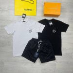 Louis Vuitton Men's Designer Reps T-shirt Shorts Set Sale UK	Men First Copy Fake T-shirt Short Sets Man Cheap Price Rep Mens T Shirt Pant 1st Copies 1:1 Fakes LV Brand Logo Replica Outfit Luxury Fashion Duplicate Original Black White