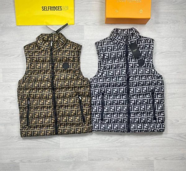 Fendi Oblique Down Vest Jacket Gilets Hoodie Bodywarmer In Silver & Golden