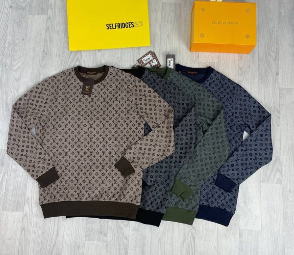 Louis Vuitton Men's Women's LV Logo Jumpers Fake Rep Sale UK	Men Women First Copy Replica Sweatshirts Man Woman Cheap Price Fakes Reps Knitwear 1st Copies Jumpers 1:1 Luxury Brand 1 to 1 Long Sleeves Sweaters AAA Duplicate Black Navy Blue Green Beige