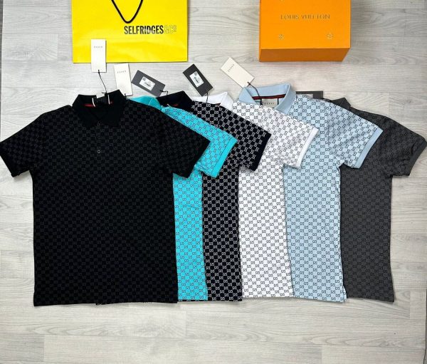 Gucci Men's Women's Fake Reps Designers Polo Shirts Sale UK	Man Woman First Copy Polos Shirt Cotton Cheap Price Men Women Replica AAA 1st Copies Rep Luxury Unisex Clothing Brand Logo Fashion Original Duplicate Double G Black White Aqua Cadet Blue Grey