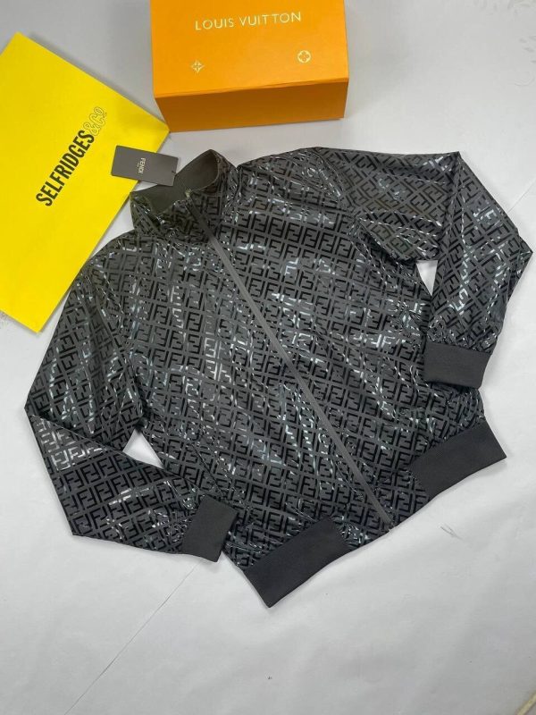 Fendi Oblique Zipper Puffer Cropped Jacket Hoodie In Black Color