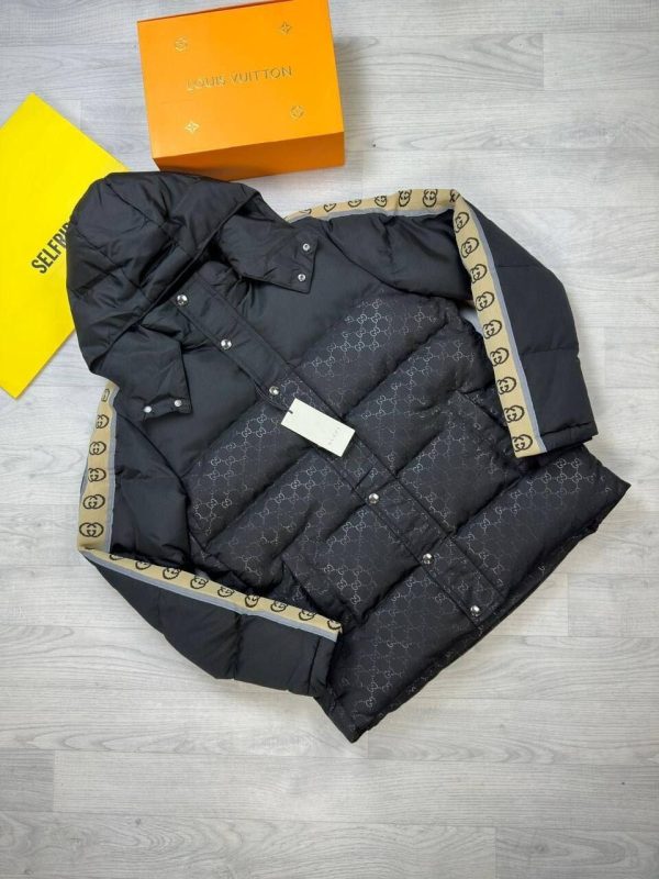 Gucci Jacquard Style Cheaper Black Jacket Coat Replica For Men Nylon Padded Jackets Hoodies Hoody Hoodie Coats Foam Fake Cheap Rep Men’s Reps Womens Mens Women's First Copy Spring Logo Winter Best Rib Plain Oversized Hooded