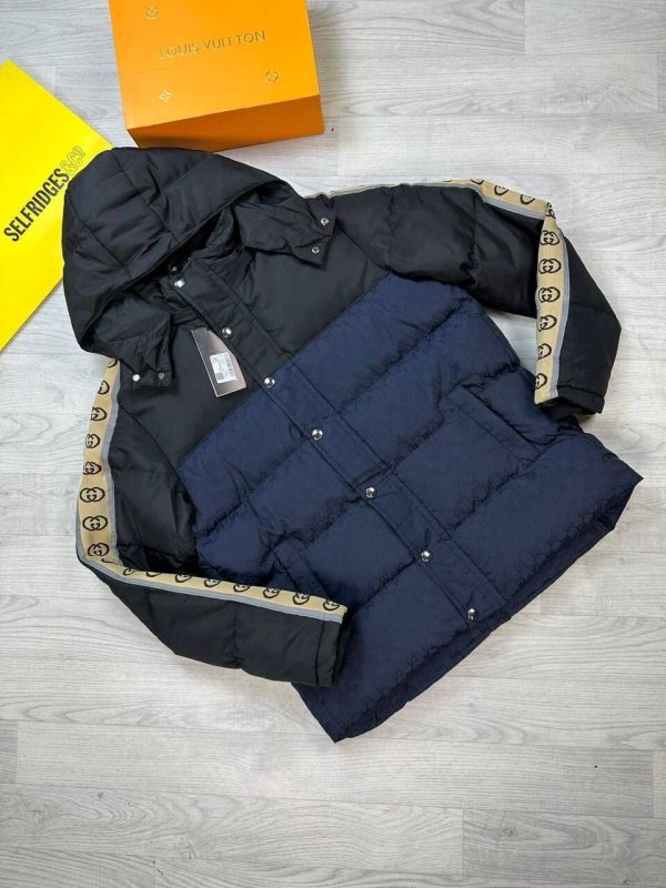 Gucci Jacquard Style Cheaper Navy Blue Jacket Coat Replica For Men Nylon Padded Jackets Hoodies Hoody Hoodie Coats Foam Fake Cheap Rep Men’s Reps Womens Mens Women's First Copy Spring Logo Winter Best Rib Plain Oversized Hooded