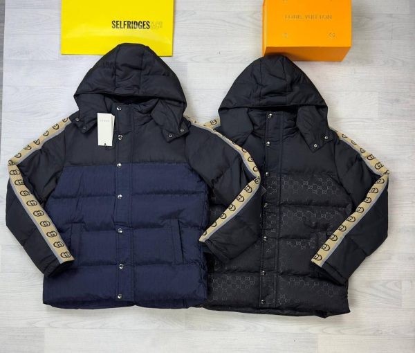 Gucci Jacquard Style Cheaper Black Navy Blue Jacket Coat Replica For Men Nylon Padded Jackets Hoodies Hoody Hoodie Coats Foam Fake Cheap Rep Men’s Reps Womens Mens Women's First Copy Spring Logo Winter Best Rib Plain Oversized Hooded