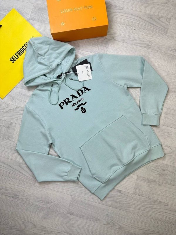 Prada Milano Men's Women's Designer Hoodies Fake Rep Sale UK	Men Women First Copy Replica Hoodie Man Woman Luxury Cheap Price Sweatshirts 1st Copies Fakes Reps Brand Logo 1:1 Pullover Hoody 1 to 1 Sweatshirt AAA Duplicate Light Blue