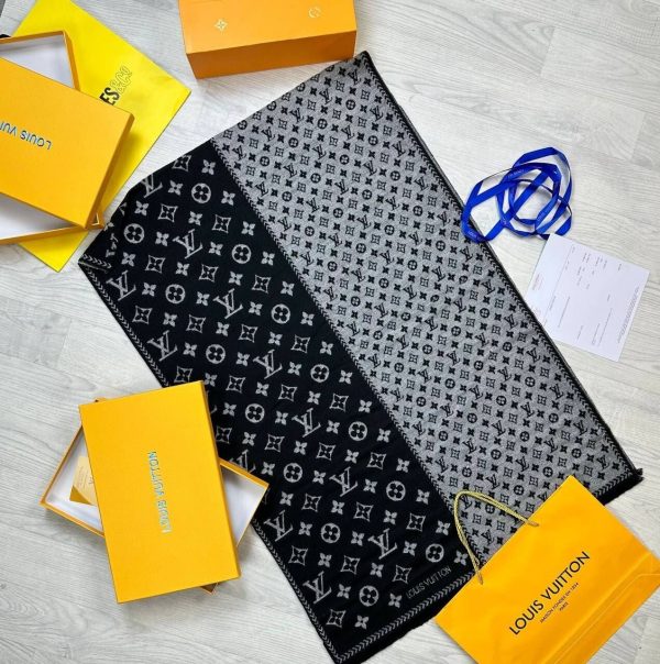 Louis Vuitton Women's Designer Wool Scarf Replica AAA Sale UK	Woman First Copy Fake Rep Cheap Price Luxury Scarves Women 1st Copies Fakes Reps Winter Shawls Fashion Casual Wear 1:1 Girls 1 to 1 LV Brand Logo Monogram Duplicate Black Grey