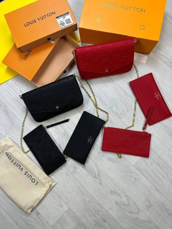 Louis Vuitton Women's Trio Crossbody Bag Luxury Reps Sale UK	Woman First Copy Replica Mini Pouch Women Designer 1st Copies Cheap Price Cross Body Shoulder Purse Ladies Rep Chain Strap Bags Fakes 1:1 LV Brand Logo AAA Duplicate Black Red