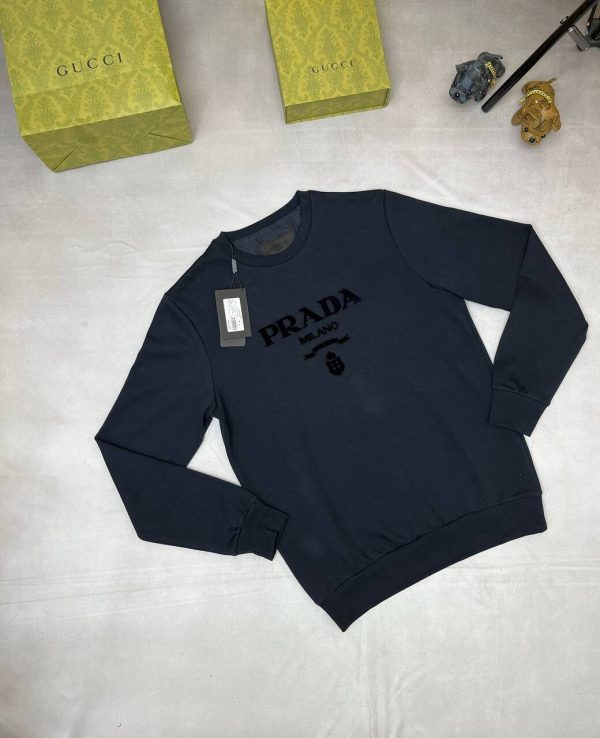 Prada Milano Knit Wool Crewneck Logo Jumper Fake Rep Sale UK	Men Women First Copy Designer Replica Jumpers Man Woman Cheap Price Luxury Sweatshirt 1st Copies Brand Logo 1:1 Fakes Reps 1 to 1 Knitted Sweatshirts AAA Duplicate Navy Blue