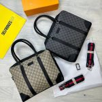 Gucci GG Cheaper Leather Replica Black Brown Briefcase Lady For Women	Trimmed Monogrammed Fake Small Cheap Rep Woman Reps Womens Women's First Copy Logo Party Best Zipper Double Handle Formal Girls Coated Bag Canvas Closure