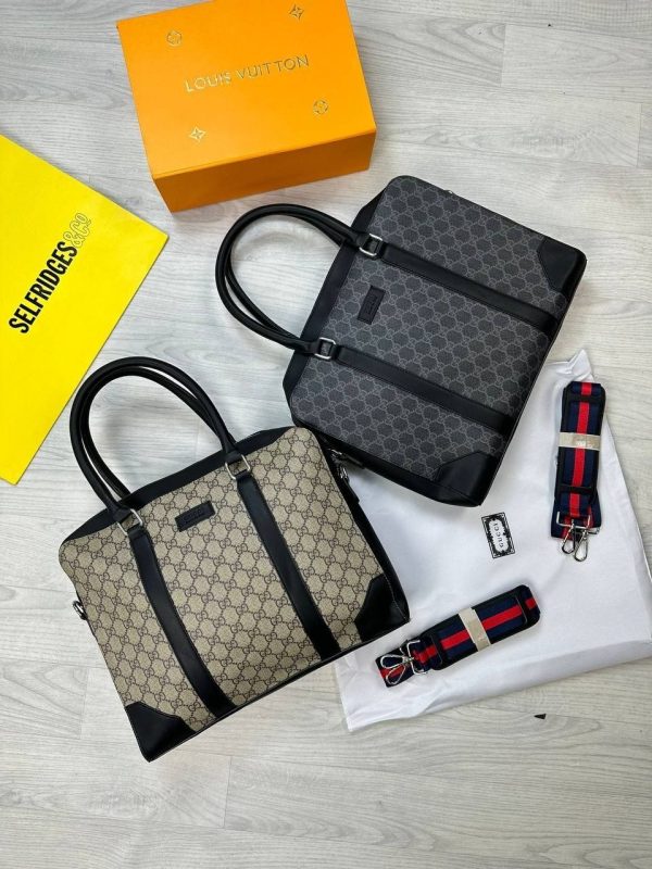 Gucci GG Cheaper Leather Replica Black Brown Briefcase Lady For Women	Trimmed Monogrammed Fake Small Cheap Rep Woman Reps Womens Women's First Copy Logo Party Best Zipper Double Handle Formal Girls Coated Bag Canvas Closure