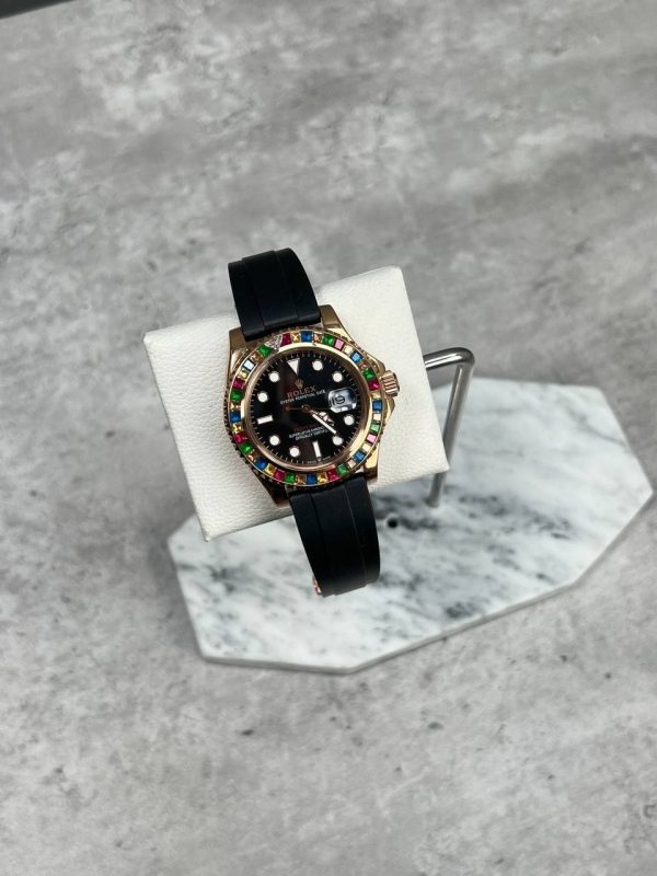 Rolex Yacht-Master Rainbow Diamond Bezel Watch with Rubber Straps Men's