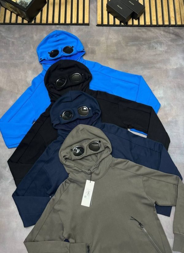C.P. Company Diagonal Raised Fleece Goggle Embroidered Stylish Hoodies In 4 Colors