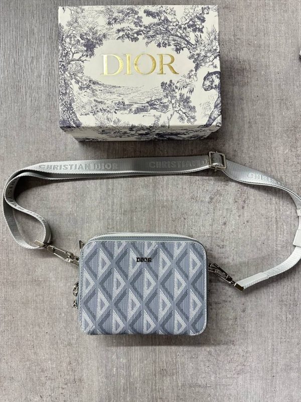 CHRISTIAN Dior Messenger CD Diamond Canvas Zipped Pouch With Strap Bag In 2 Colors