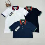 Gucci Men Women Piquet Polo Shirts Designers Replica Sale UK	Man Woman Cheap Price AAA Reps Polos Shirt Fake Rep First Copy Luxury Brand Logo GG Web Collar Original Unisex Boys Girls Hal Sleeves Cheaper 1st Copies Duplicate White Black Navy Blue