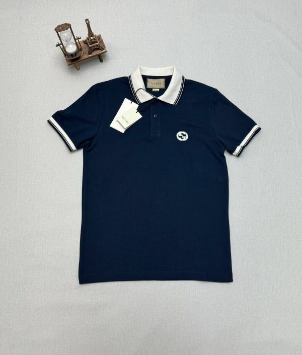 Gucci Men Women Polo Shirts Fake Reps Luxury Best AAA Sale UK	Man Woman Polos Shirt First Copy Replica Cheap Price Rep Designers Brand Logo Interlocking GG Monogram Pique Half Sleeves Web Collar Premium Quality Unisex Boys Girls Blue