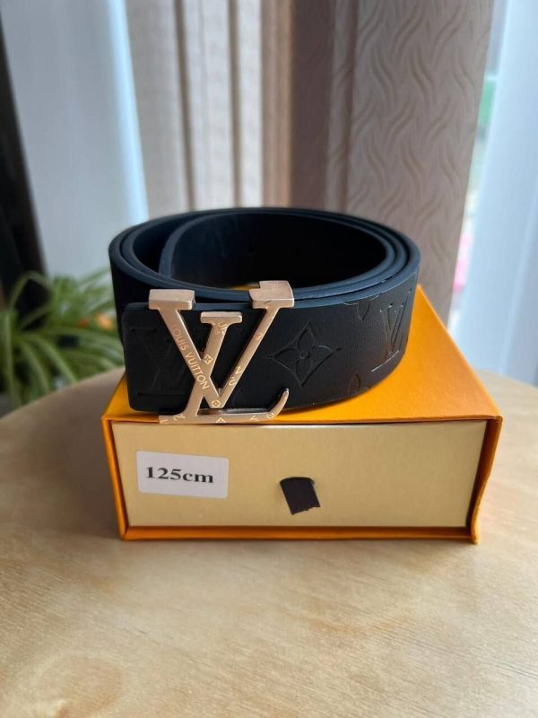 Louis Vuitton All Black Monogram Belt With Golden Buckle