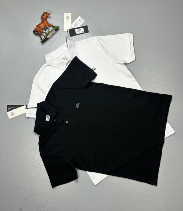 C.P. Company Stretch Piquet Regular Polo T-Shirt Logo In Black & White Colors