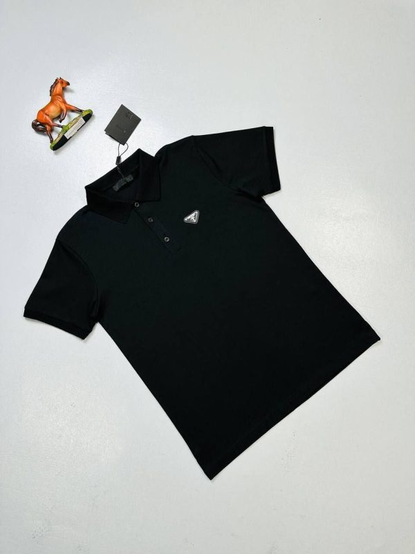 Prada Milano Men's Women's Pique Logo Polo Shirts Rep Sale UK	Man Woman First Copy Fakes Replica Polos Shirt Men Women Cheap Price 1st Copies Designer Collar Fake Reps 1:1 Brand Patch 1 to 1 Luxury Half Sleeves AAA Duplicate Black