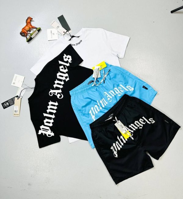 Palm Angels Shorts Set Black White Turquoise