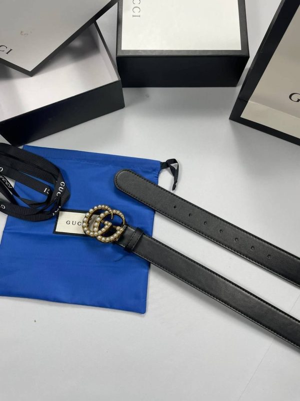 Gucci Men's Women's GG Peral Replica AAA Leather Belt Sale UK	Man Woman GG Monogram Brand Logo Buckle Belts First Copy Reps Cheap Price Rep Designer Wide Dupe Classic Double G Luxury Unisex 1st Copies Casual Calfskin 30mm