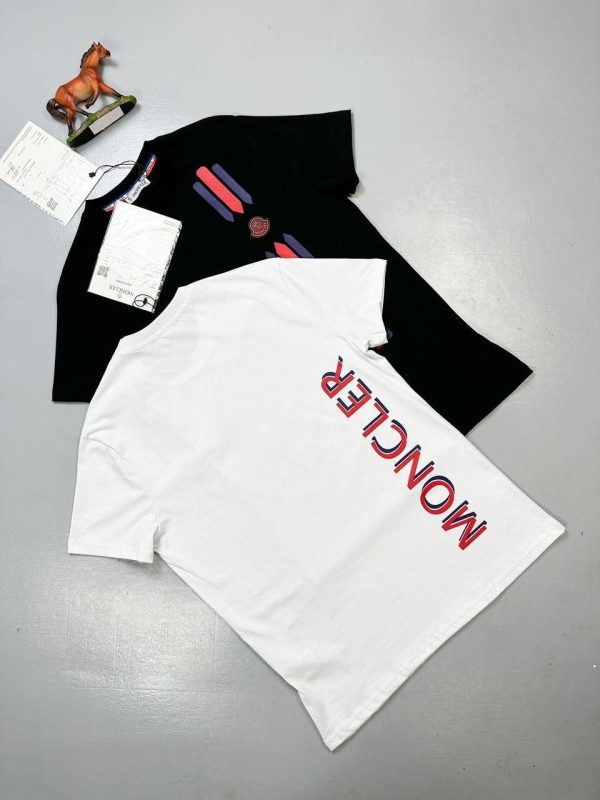 Moncler Stripe Logo T-Shirt in Black & White