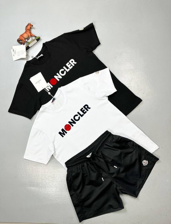 Moncler Crew Neck Cotton T-Shirts Shorts Set Black White