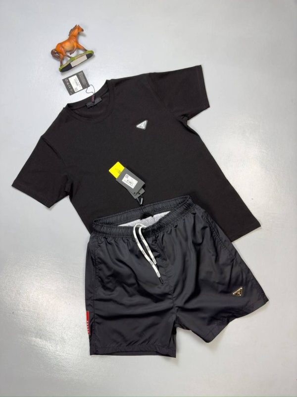 Prada Milano Men's Logo T-shirts Shorts Set Fake Rep Sale UK	Man First Copy T-shirt Cargo Short Sets Men Cheap Price Fakes Reps 1st Copies Luxury Replica 1 to 1 Joggers Nylon Pants 1:1 Boys Brand Patch Bottom AAA Duplicate Black