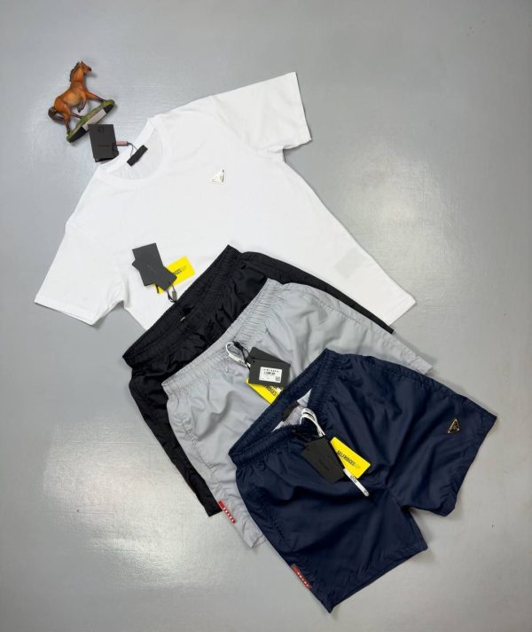 Prada Milano Men's Logo T-shirts Shorts Set Fake Rep Sale UK	Man First Copy T-shirt Cargo Short Sets Men Cheap Price Fakes Reps 1st Copies Luxury Replica 1 to 1 Joggers Nylon Pants 1:1 Boys Brand Patch Bottom AAA Duplicate White Grey Black Navy Blue