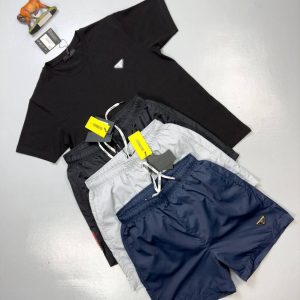 Prada Milano Men's Logo T-shirts Shorts Set Fake Rep Sale UK	Man First Copy T-shirt Cargo Short Sets Men Cheap Price Fakes Reps 1st Copies Luxury Replica 1 to 1 Joggers Nylon Pants 1:1 Boys Brand Patch Bottom AAA Duplicate Grey Black Navy Blue