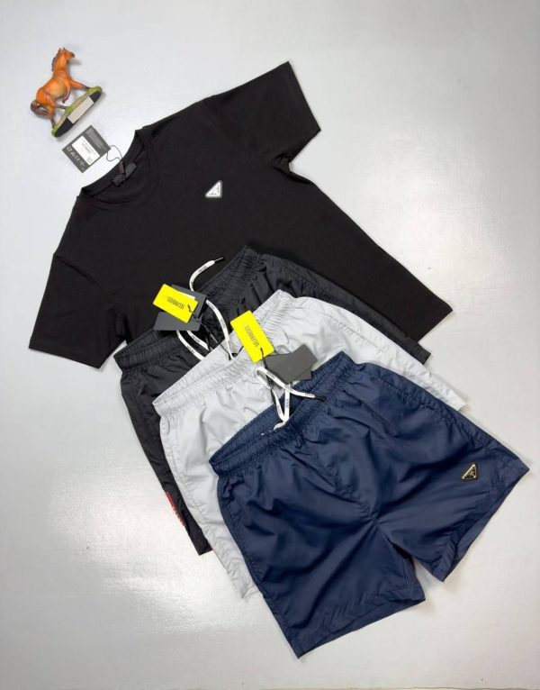 Prada Milano Men's Logo T-shirts Shorts Set Fake Rep Sale UK	Man First Copy T-shirt Cargo Short Sets Men Cheap Price Fakes Reps 1st Copies Luxury Replica 1 to 1 Joggers Nylon Pants 1:1 Boys Brand Patch Bottom AAA Duplicate Grey Black Navy Blue