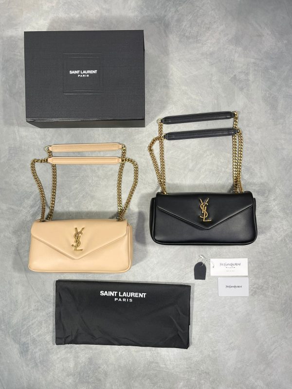 YSL Saint Laurent Logo Luxury Women Bag Long Gold Chain in Black & Beige