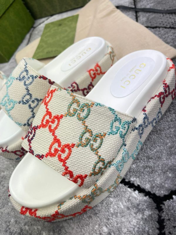 Gucci GG Multicolor Embroidered Slides Sandals Women's