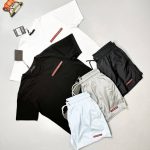 Prada Milano Men's Logo T-shirts Shorts Set Fake Rep Sale UK	Man First Copy Replica Men Cheap Price Fakes Reps Tshirt Cargo Swim Shorts 1st Copies Joggers 1 to 1 Brand Patch 1:1 AAA Nylon Cotton Swimming Bottom Boys Duplicate Black White Grey Blue