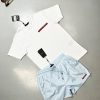 Prada Milano Men's Logo T-shirts Shorts Set Fake Rep Sale UK	Man First Copy Replica Men Cheap Price Fakes Reps Tshirt Cargo Swim Shorts 1st Copies Joggers 1 to 1 Brand Patch 1:1 AAA Nylon Cotton Swimming Bottom Boys Duplicate White Blue