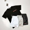 Prada Milano Men's Logo T-shirts Shorts Set Fake Rep Sale UK	Man First Copy Replica Men Cheap Price Fakes Reps Tshirt Cargo Swim Shorts 1st Copies Joggers 1 to 1 Brand Patch 1:1 AAA Nylon Cotton Swimming Bottom Boys Duplicate Black Grey Blue